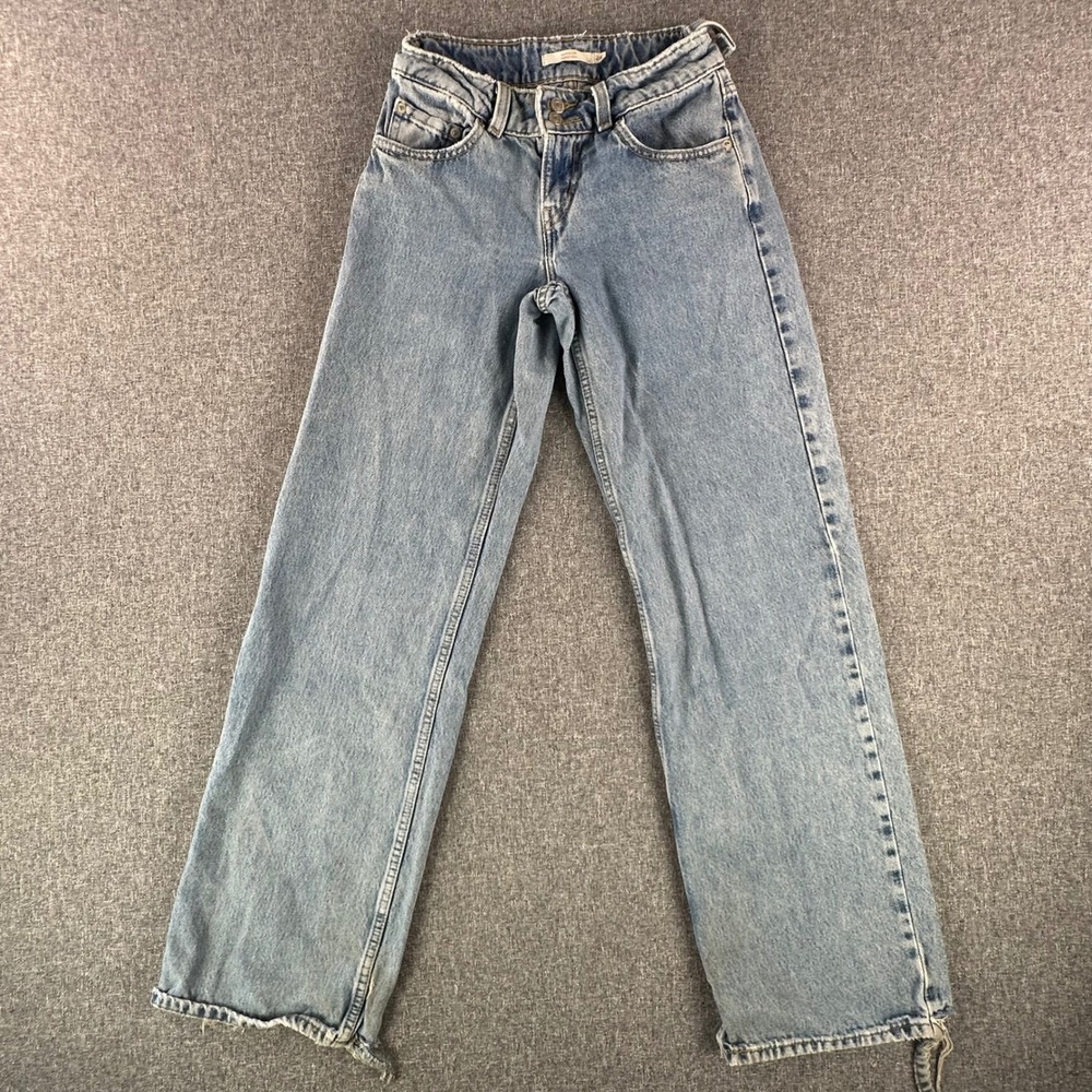 Levi's Jeans Womens 24 Superlow Blue Distressed Wide Leg Low Rise Y2K